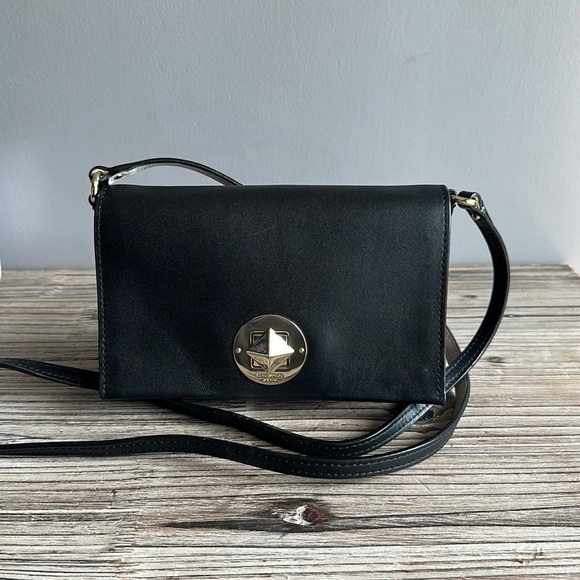 Kate Spade Storybook lining soft smooth Black Leather Crossbody Bag EUC - Picture 1 of 14